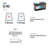 Batterie Start-Stop Exide EL752 12V 75Ah 730A EFB – bornes et fixation