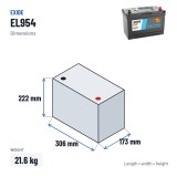 Start-Stop battery Exide EL954 12V 95Ah 800A EFB – dimensions 306 × 173 × 222 mm