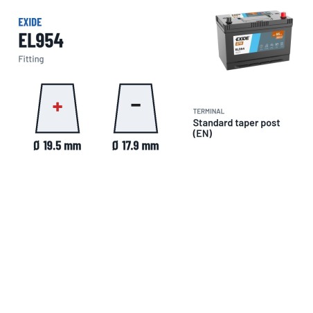 Batterie Start-Stop Exide EL954 12V 95Ah 800A EFB – bornes et fixation