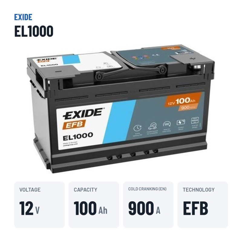 Batterie Start-Stop Exide EL1000 12V 100Ah 900A EFB