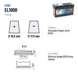 Start-Stop battery Exide EL1000 12V 100Ah 900A EFB – terminal and hold-down