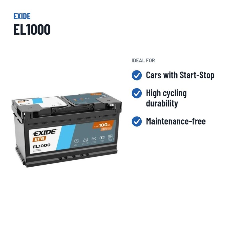 Start-Stop battery Exide EL1000 12V 100Ah 900A EFB – recommended uses