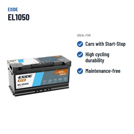 Batería Start-Stop Exide EL1050 12V 105Ah 950A EFB – usos recomendados