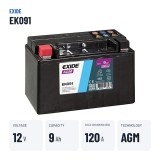 Auxiliary battery Exide EK091 12V 9Ah 120A AGM – key specs
