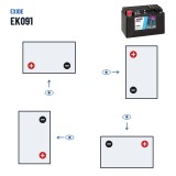 Auxiliary battery Exide EK091 12V 9Ah 120A AGM – polarity (layout 1, + left)