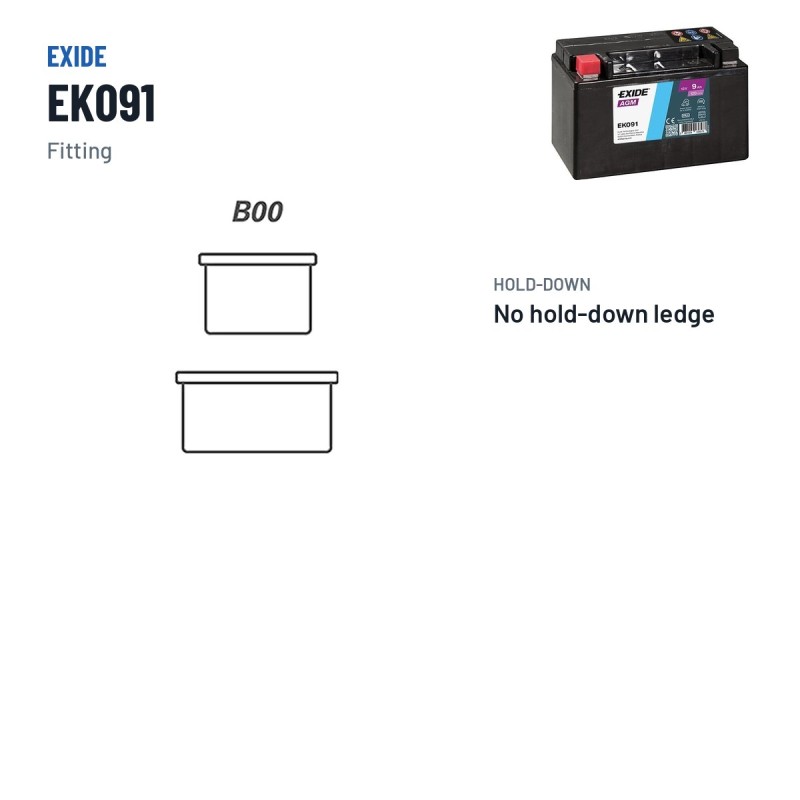 Bateria auxiliar Exide EK091 12V 9Ah 120A AGM – terminal e fixação