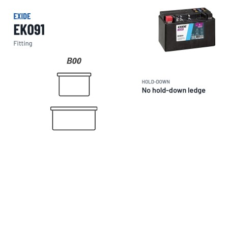 Auxiliary battery Exide EK091 12V 9Ah 120A AGM – terminal and hold-down