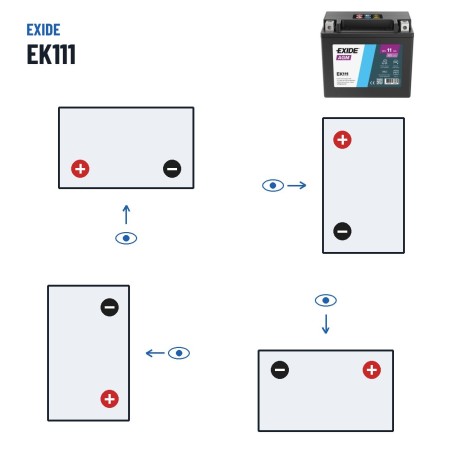 Batería auxiliar Exide EK111 12V 11Ah 150A AGM – polaridad (esquema 1, + izquierda)