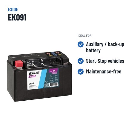 Auxiliary battery Exide EK091 12V 9Ah 120A AGM – recommended uses