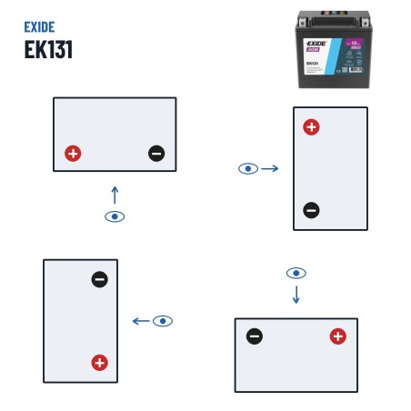 Batteria ausiliaria Exide EK131 12V 13Ah 200A AGM – polarità (schema 1, + a sinistra)