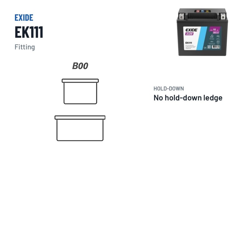 Batería auxiliar Exide EK111 12V 11Ah 150A AGM – borne y sujeción