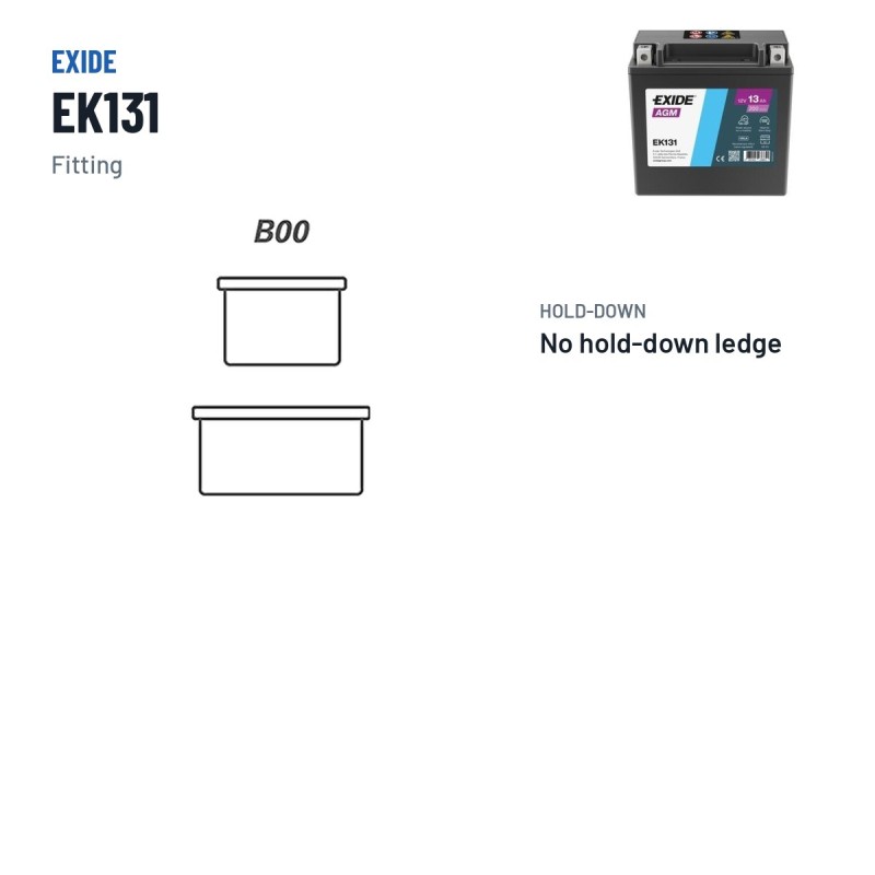 Zusatzbatterie Exide EK131 12V 13Ah 200A AGM – Pole und Befestigung