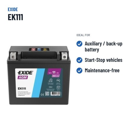 Batería auxiliar Exide EK111 12V 11Ah 150A AGM – usos recomendados