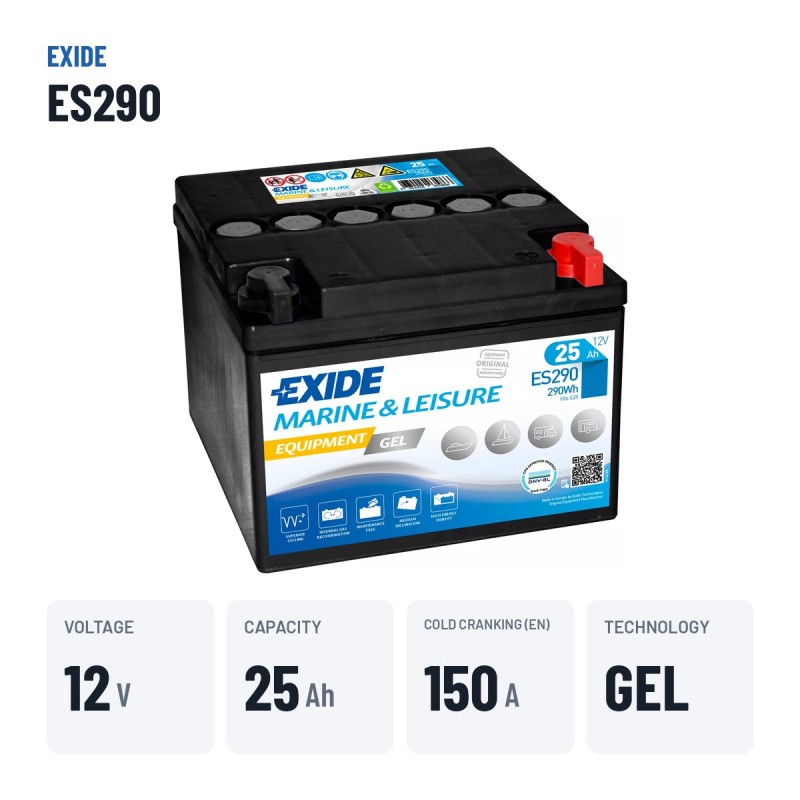 Batterie marine Exide ES290 12V 25Ah 150A GEL – caractéristiques clés