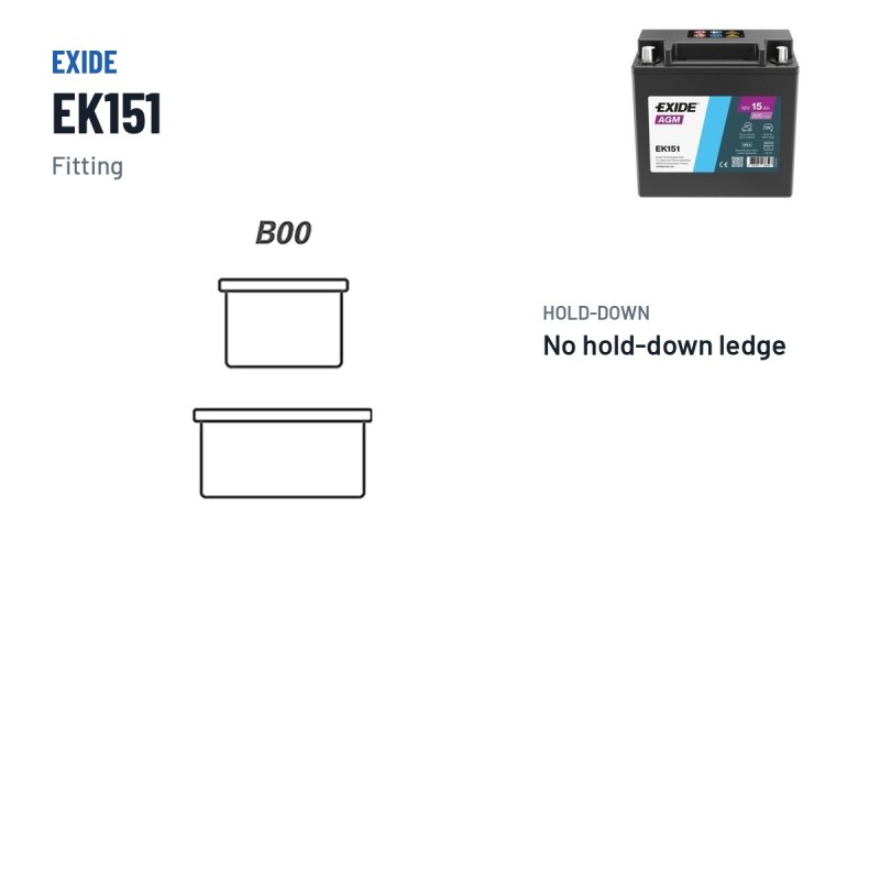Batterie auxiliaire Exide EK151 12V 15Ah 200A AGM – bornes et fixation