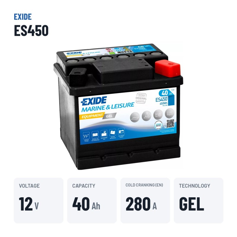Marine battery Exide ES450 12V 40Ah 280A GEL – key specs
