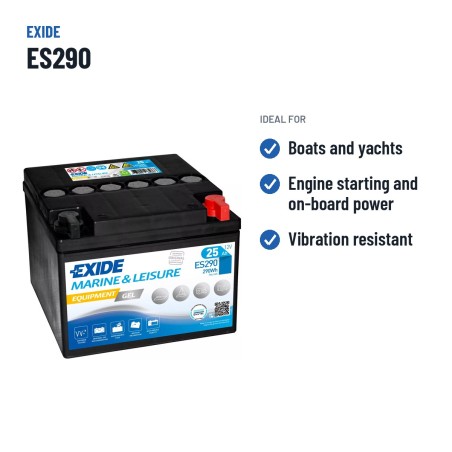 Batterie marine Exide ES290 12V 25Ah 150A GEL – utilisations recommandées