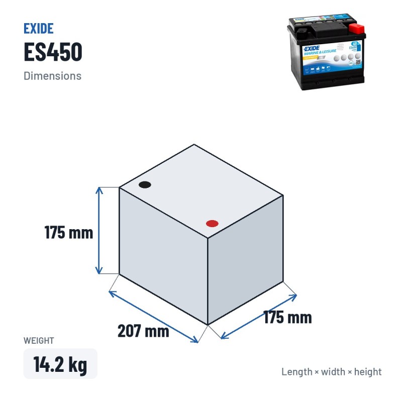 Batería náutica Exide ES450 12V 40Ah 280A GEL | baterias.com
