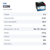 Batterie marine Exide ES290 12V 25Ah 150A GEL – fiche technique