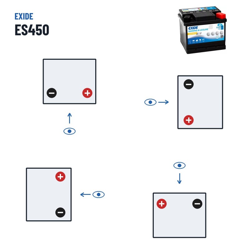 Marine battery Exide ES450 12V 40Ah 280A GEL – polarity (layout 0, + right)