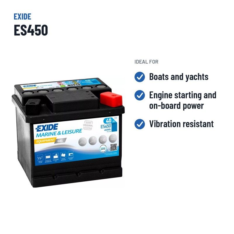Marine battery Exide ES450 12V 40Ah 280A GEL – recommended uses