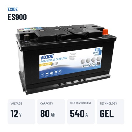 Batterie marine Exide ES900 12V 80Ah 540A GEL – caractéristiques clés