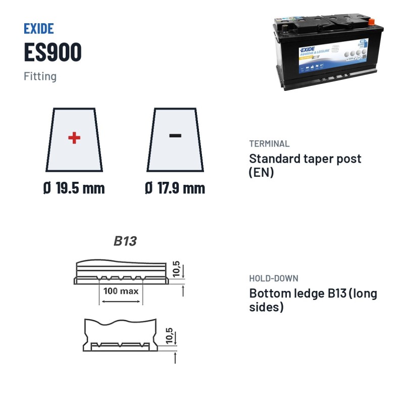 Batterie marine Exide ES900 12V 80Ah 540A GEL – bornes et fixation