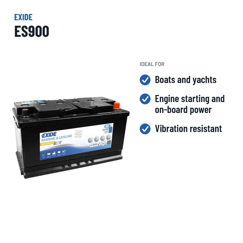 Batterie marine Exide ES900 12V 80Ah 540A GEL – utilisations recommandées