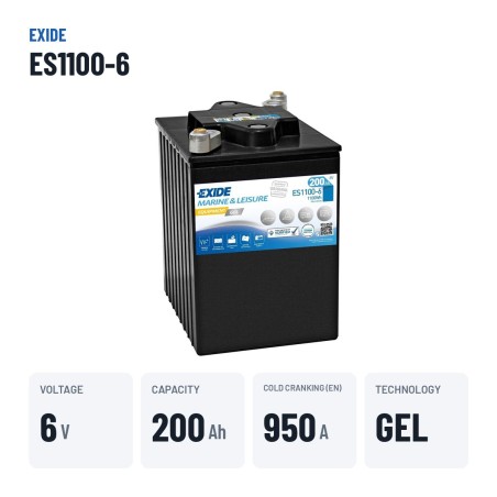 Bateria náutica Exide ES1100-6 6V 200Ah 950A GEL | baterias.com