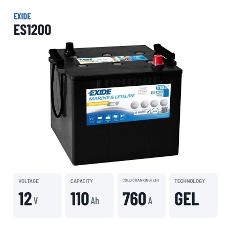 Batería náutica Exide ES1200 12V 110Ah 760A GEL – datos clave