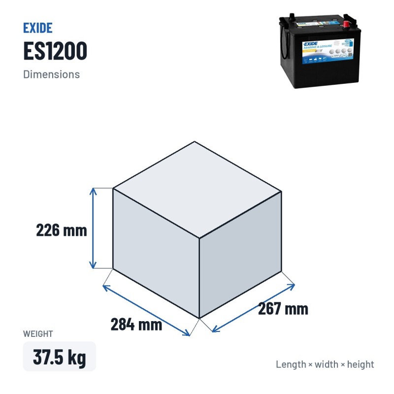 Marine battery Exide ES1200 12V 110Ah 760A GEL – dimensions 284 × 267 × 226 mm