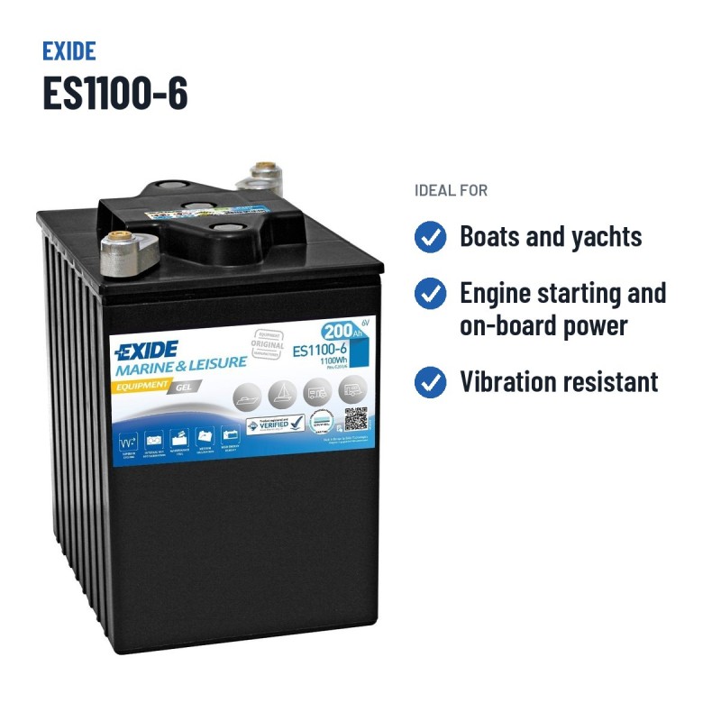 Batteria nautica Exide ES1100-6 6V 200Ah 950A GEL – usi consigliati