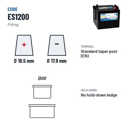 Marine battery Exide ES1200 12V 110Ah 760A GEL – terminal and hold-down