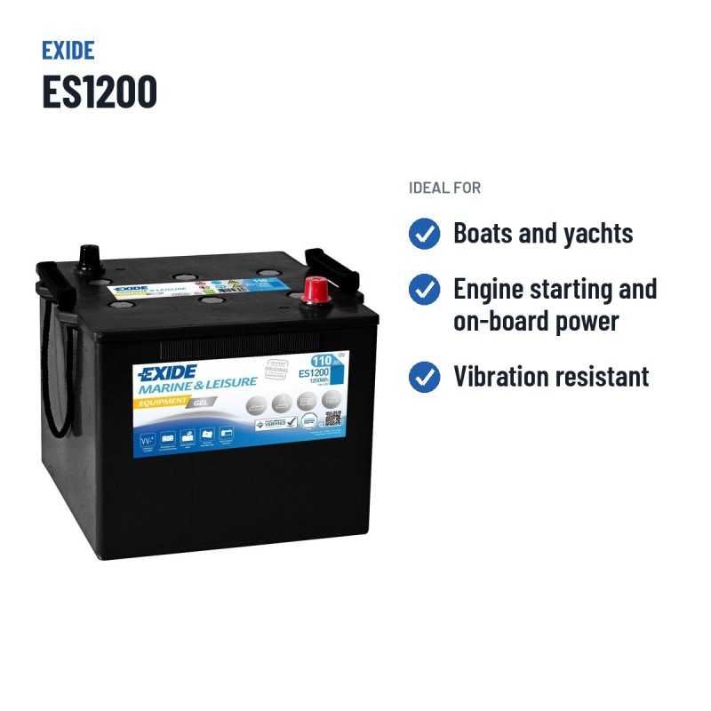 Marine battery Exide ES1200 12V 110Ah 760A GEL – recommended uses