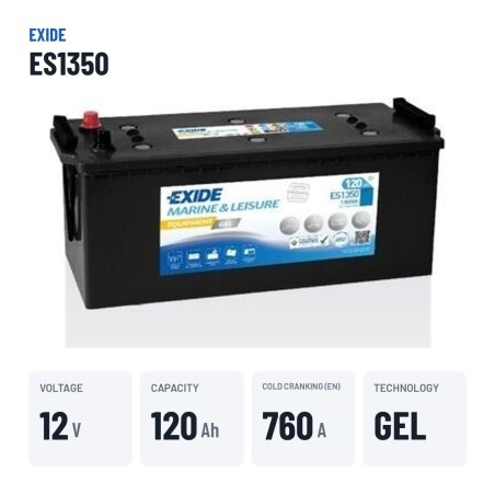 Marine battery Exide ES1350 12V 120Ah 760A GEL – key specs