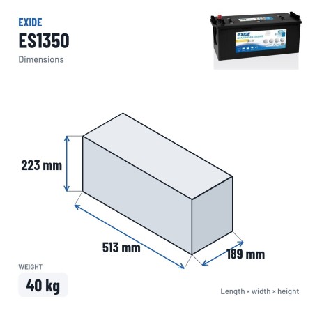 Batteria nautica Exide ES1350 12V 120Ah 760A GEL | baterias.com