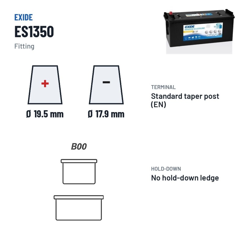 Marine battery Exide ES1350 12V 120Ah 760A GEL – terminal and hold-down