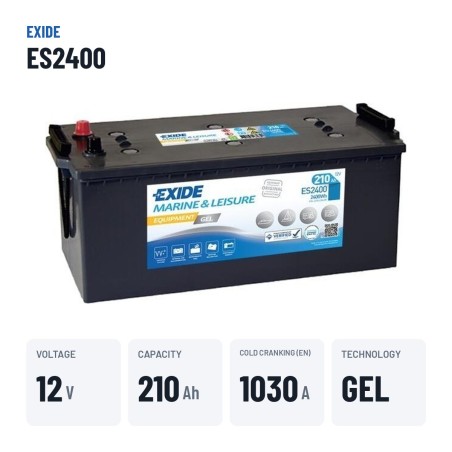Marine battery Exide ES2400 12V 210Ah 1030A GEL | baterias.com