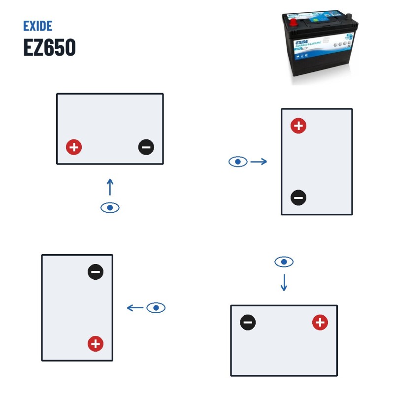 Marine battery Exide EZ650 12V 75Ah 750A EFB – polarity (layout 1, + left)