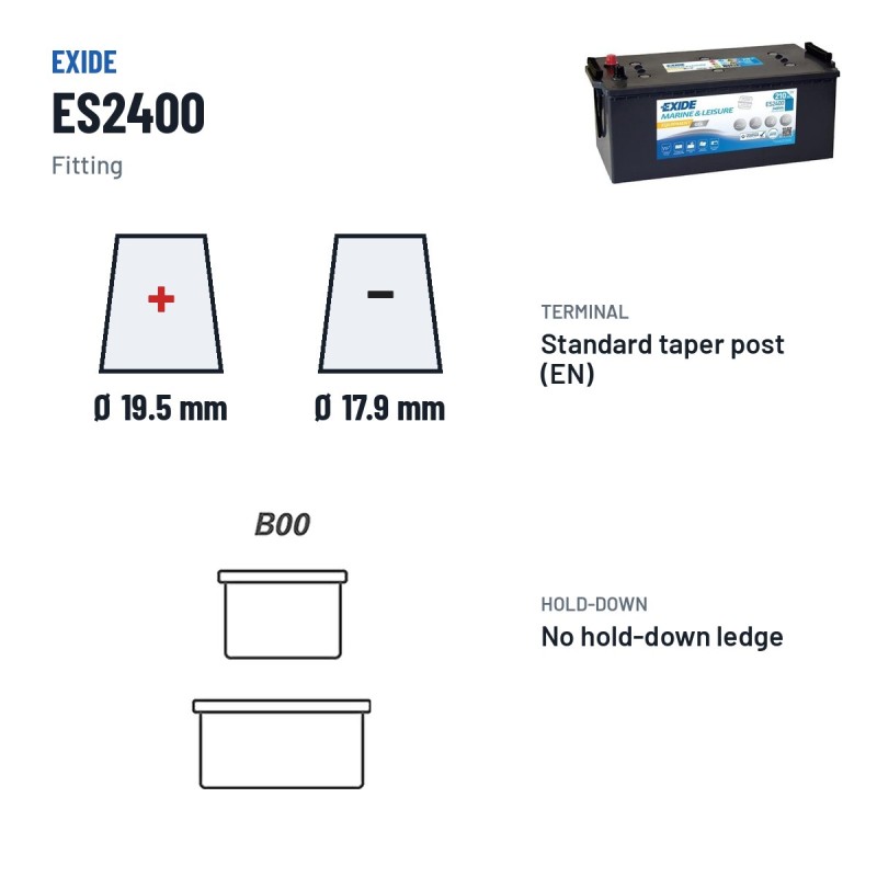 Marine battery Exide ES2400 12V 210Ah 1030A GEL | baterias.com