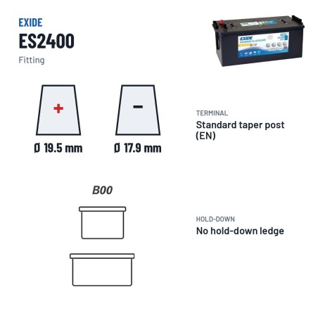 Marine battery Exide ES2400 12V 210Ah 1030A GEL | baterias.com