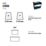 Marine battery Exide EZ650 12V 75Ah 750A EFB – terminal and hold-down