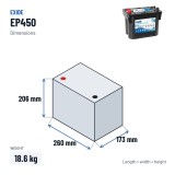 Batteria nautica Exide EP450 12V 50Ah 750A AGM – dimensioni 260 × 173 × 206 mm