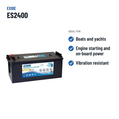 Marine battery Exide ES2400 12V 210Ah 1030A GEL | baterias.com