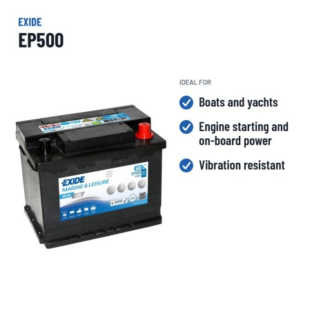 Batería náutica Exide EP500 12V 60Ah 680A AGM – usos recomendados