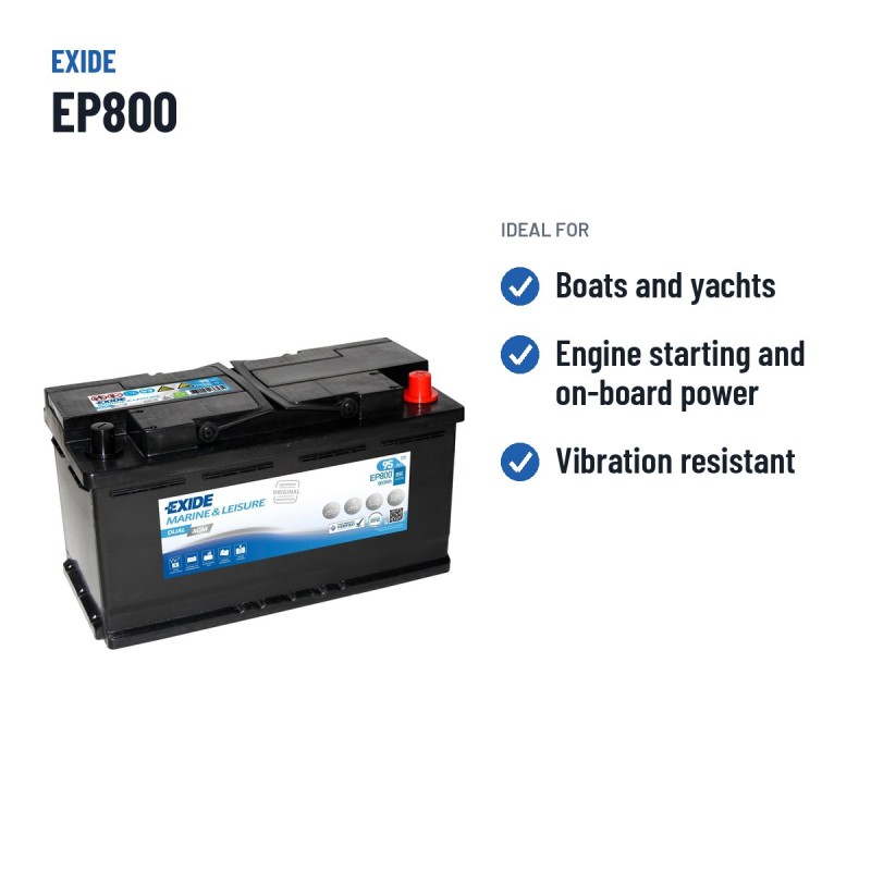 Batterie marine Exide EP800 12V 95Ah 850A AGM – utilisations recommandées