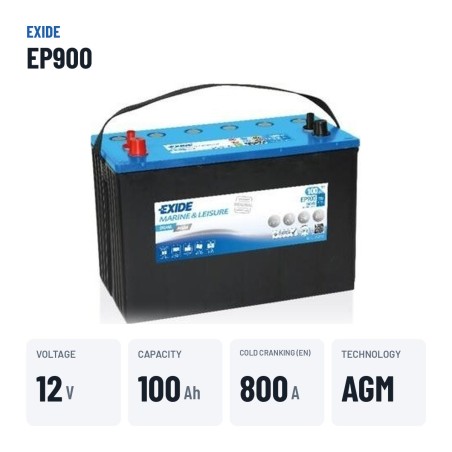 Marine battery Exide EP900 12V 100Ah 800A AGM – key specs