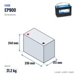 Marine battery Exide EP900 12V 100Ah 800A AGM – dimensions 330 × 173 × 240 mm