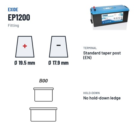 Bootsbatterie Exide EP1200 12V 140Ah 700A AGM | baterias.com