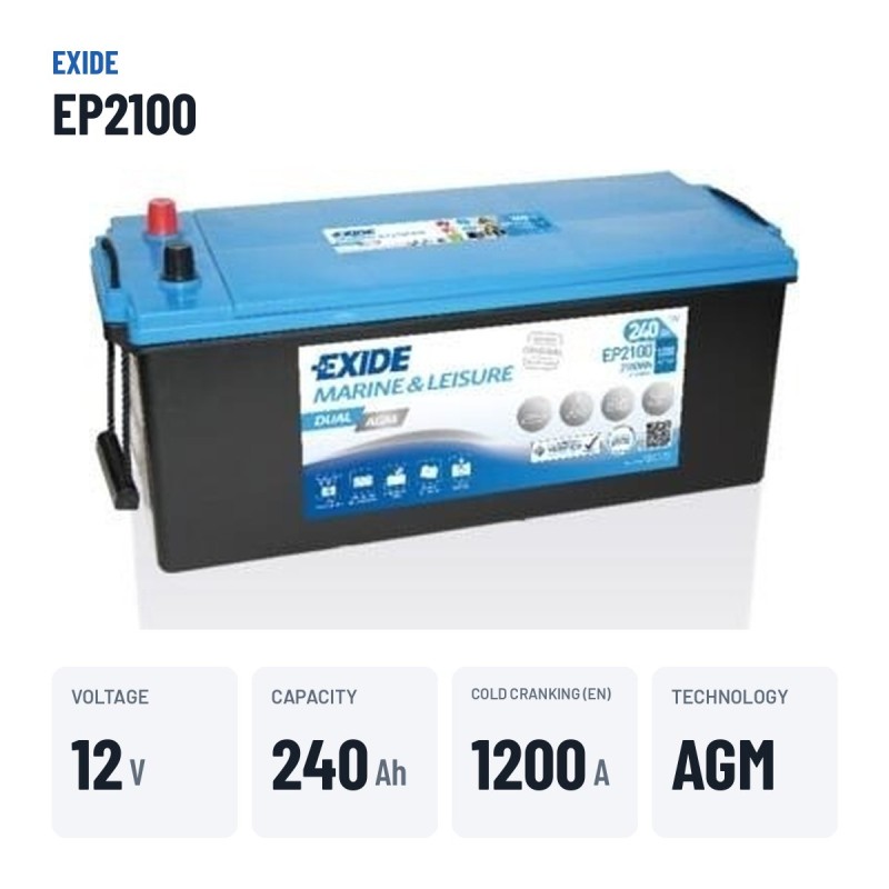 Bootsbatterie Exide EP2100 12V 240Ah 1200A AGM – wichtigste Daten